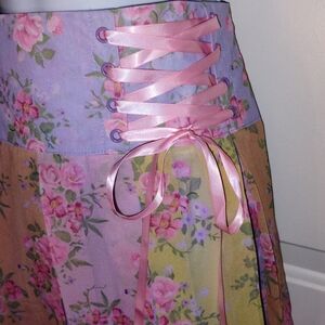 Sugar Thrillz Garden Fantasy Pastel Floral Ribbon Pleated Mini Skirt